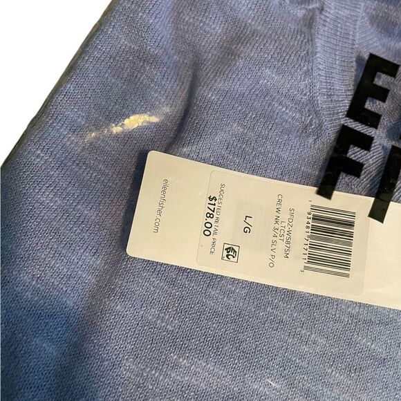 NWT EILEEN FISHER Organic Cotten Linen Slub Top Blue Size Large - Picture 3 of 3